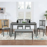 6 Pieces Kitchen Dining Set, Rectangular Wooden Dining Table With 4 Upholstered Chairs And A Bench - Furniture Home Direct