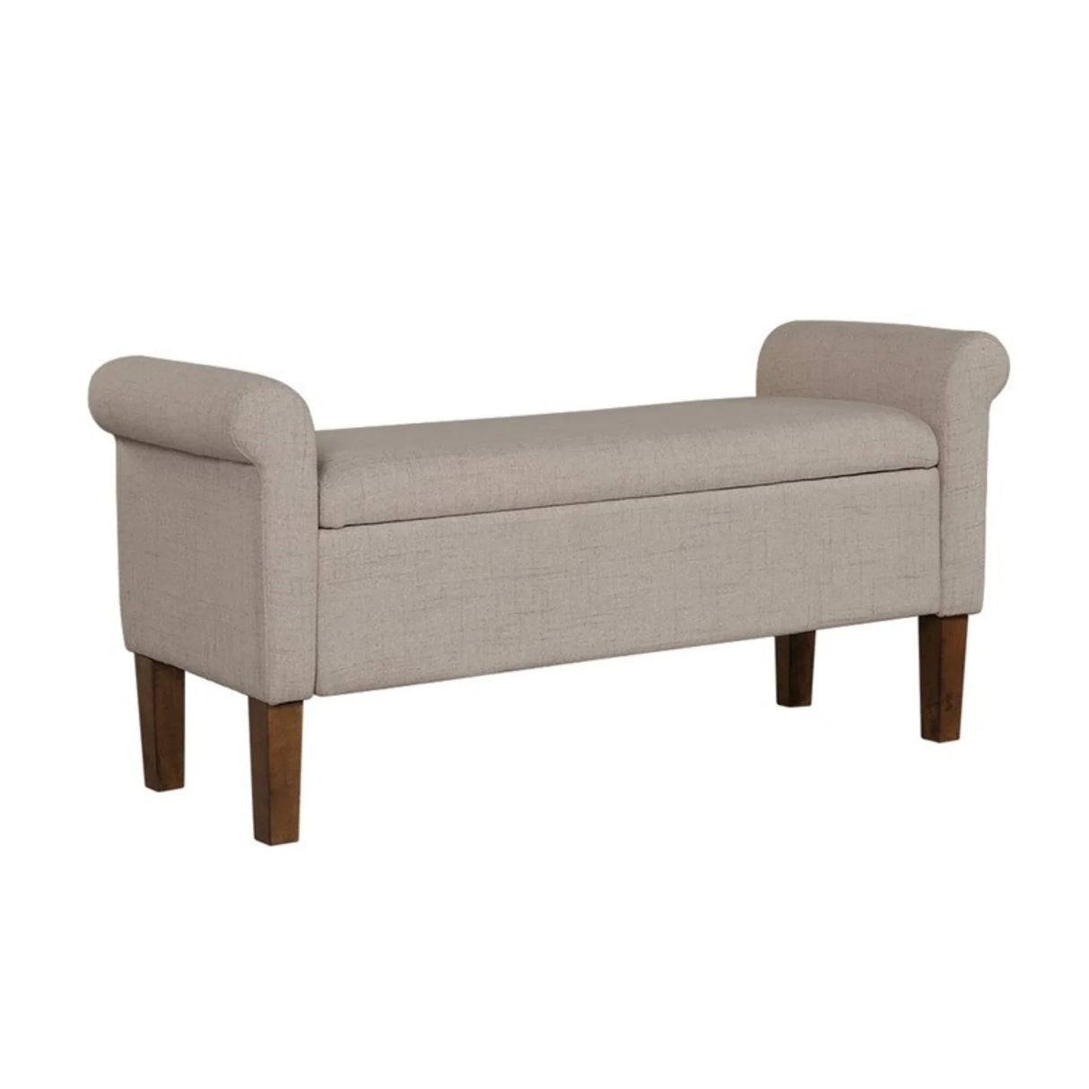 Upholstered Storage Bench With Rolled Armrests - Beige - Furniture Home Direct