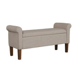 Upholstered Storage Bench With Rolled Armrests - Beige - Furniture Home Direct