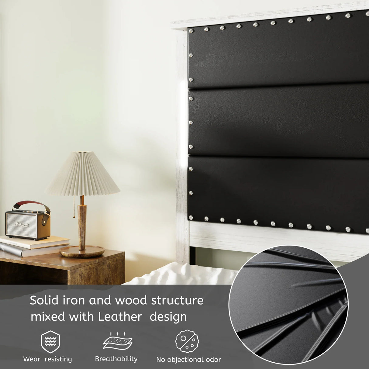 King Platform Bed With Upholstered Headboard Dark Gray - Furniture Home Direct