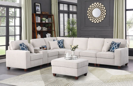 Rene - Sectional Sofa With Ottoman - Beige - Furniture Home Direct