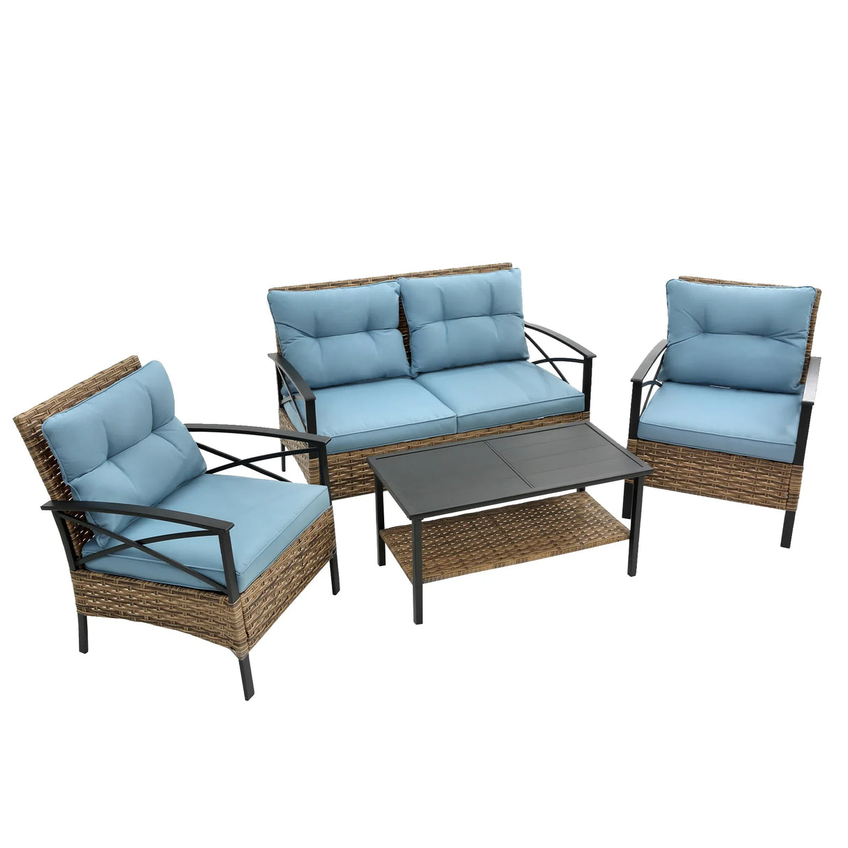 4 PC Outdoor Patio Set - Blue - Furniture Home Direct