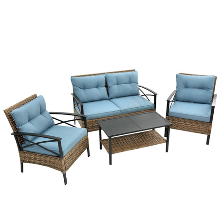 4 PC Outdoor Patio Set - Blue - Furniture Home Direct