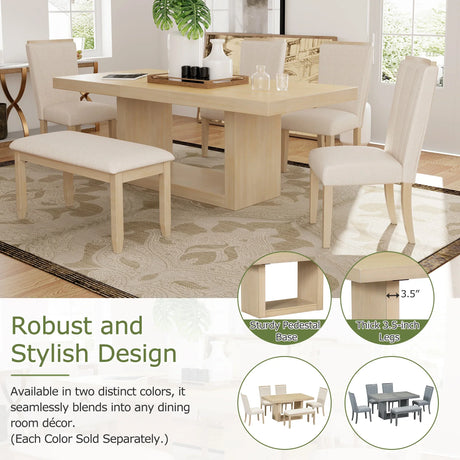 Dining Set Extendable Pedestal Table Bench And Chairs Beige - Furniture Home Direct