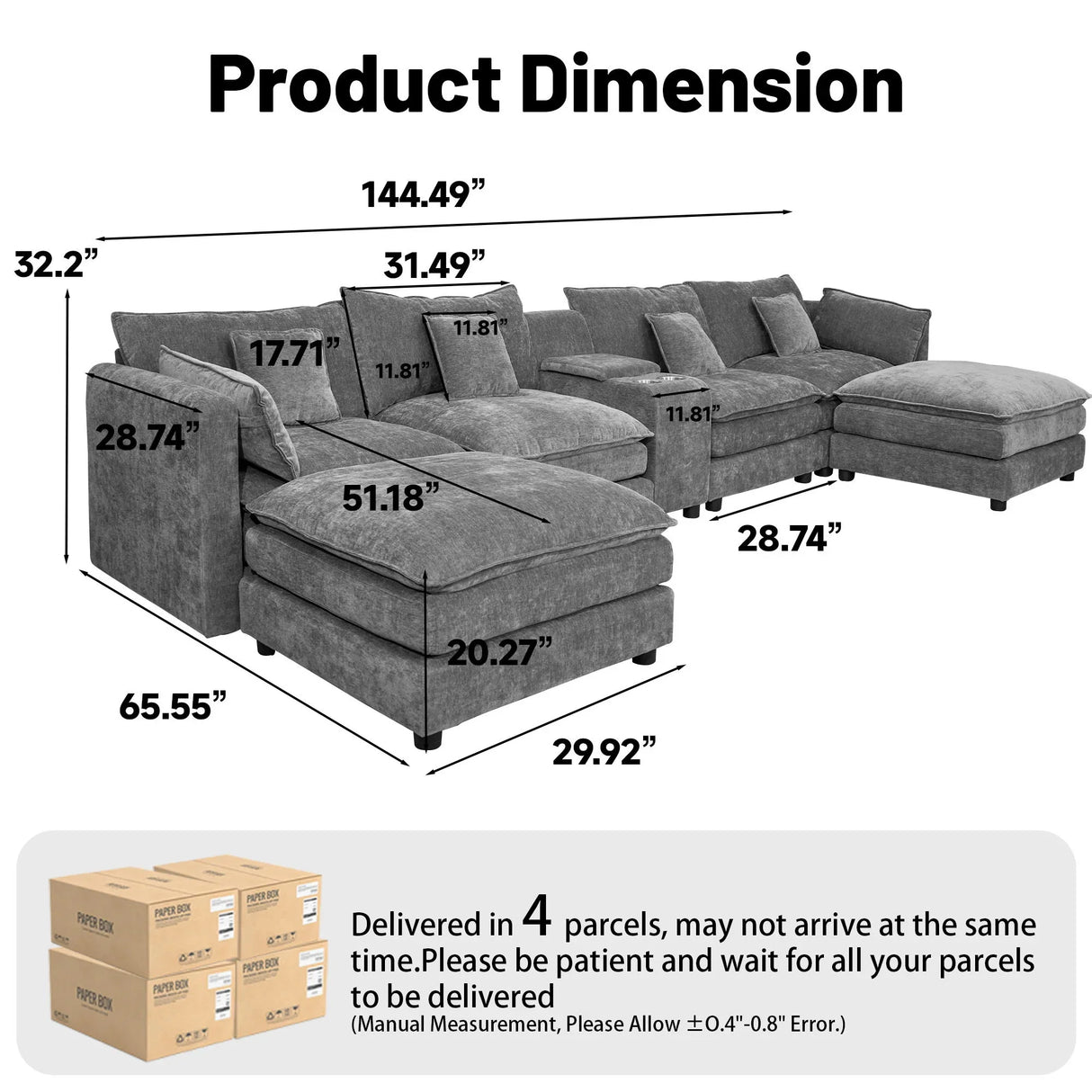 U Shaped Sectional Cloud Couch For Living Room - Furniture Home Direct
