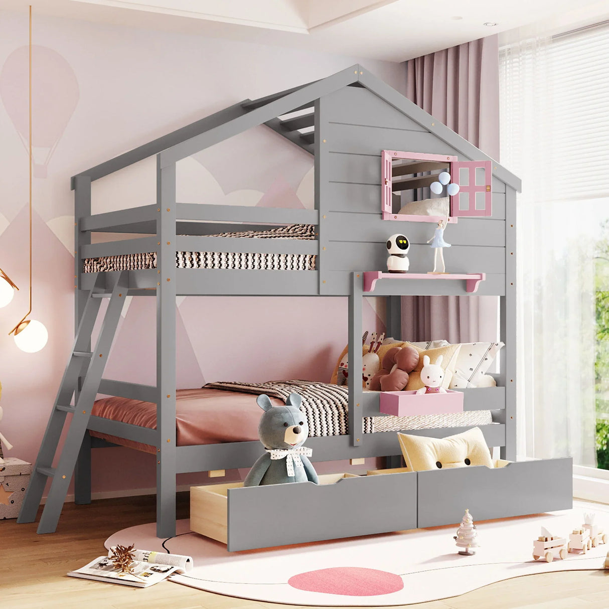 Bunk Bed With Playhouse Roof And Window - Furniture Home Direct