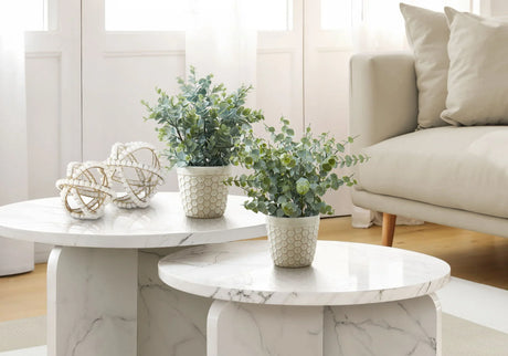 13" Tall, Artificial Plant, Eucalyptus Grass, Indoor, Faux, Fake, Table, Greenery, Potted, Decorative (Set of 2) - Green / White - Furniture Home Direct