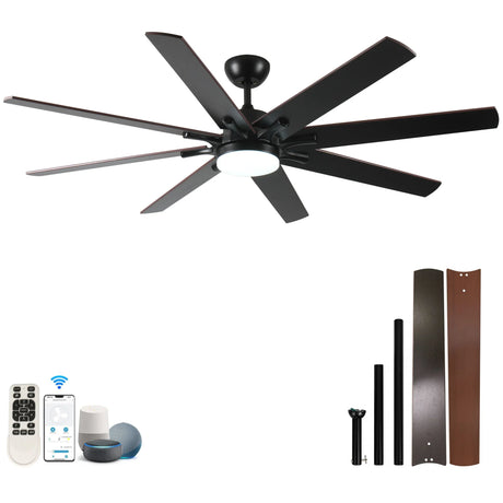 Large Ceiling Fans With Lights And Remote, Indoor / Outdoor Modern Ceiling Fan For Kitchen Living Room Patio, 6 Speed Reversible Quiet DC Motor, Dual Finish 8 Blades - Black - Furniture Home Direct