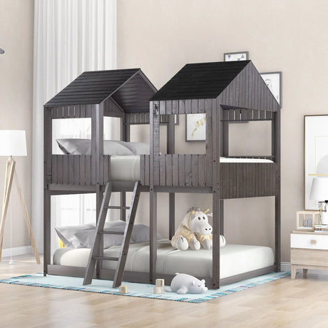 Bunk Bed With Roof, Window, Guardrail, Ladder - Furniture Home Direct
