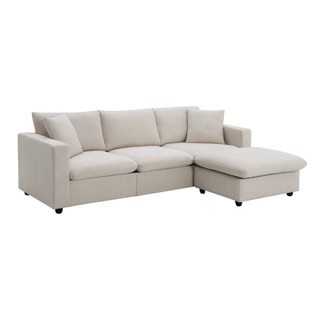 Modern Sectional Sofa, L-Shaped Couch Set With 2 Free Pillows, 4-Seat Polyester Fabric Couch Set With Convertible Ottoman For Living Room, Apartment, Office - Furniture Home Direct