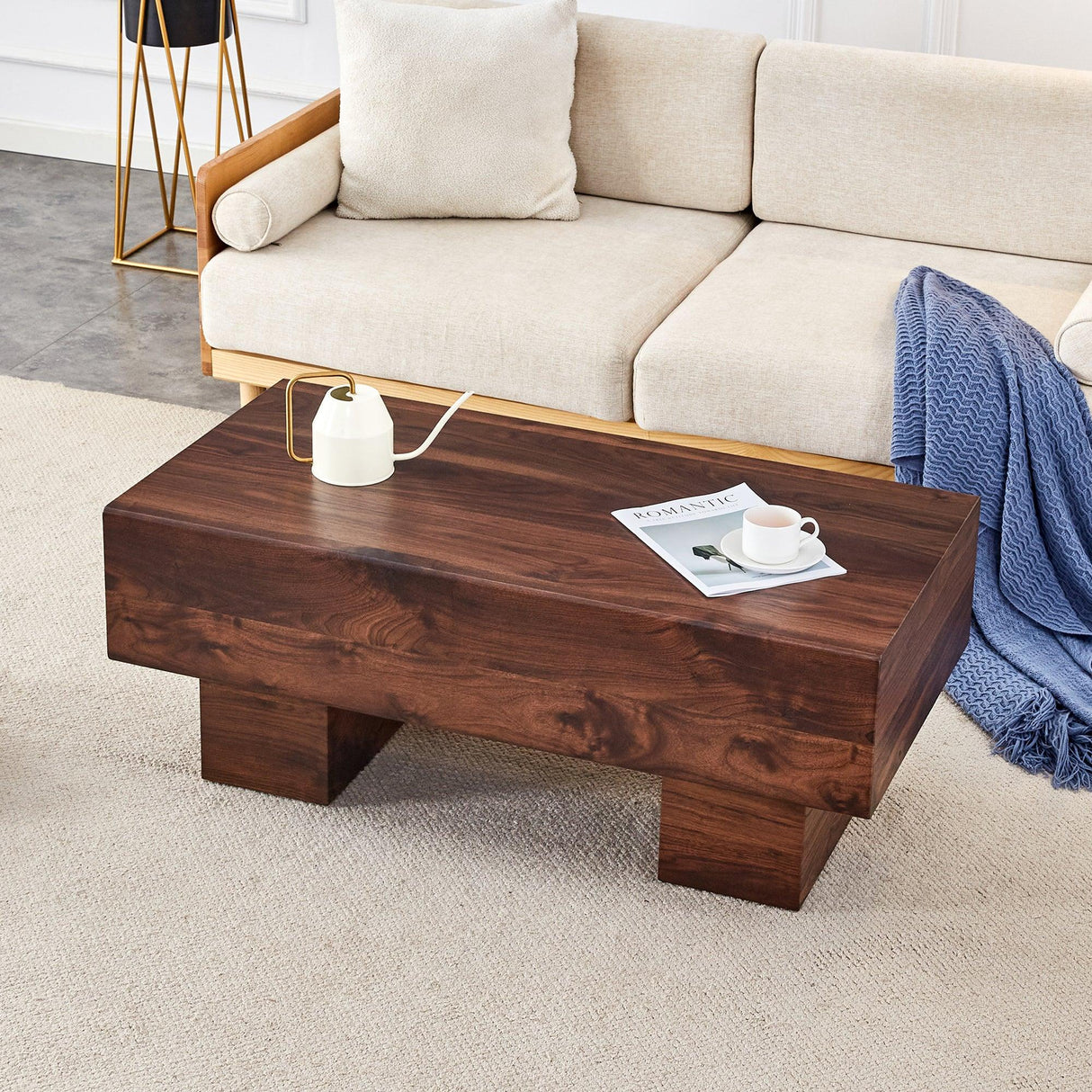 Coffee Table Solid Wood Long Rectangular Dark Walnut - Furniture Home Direct