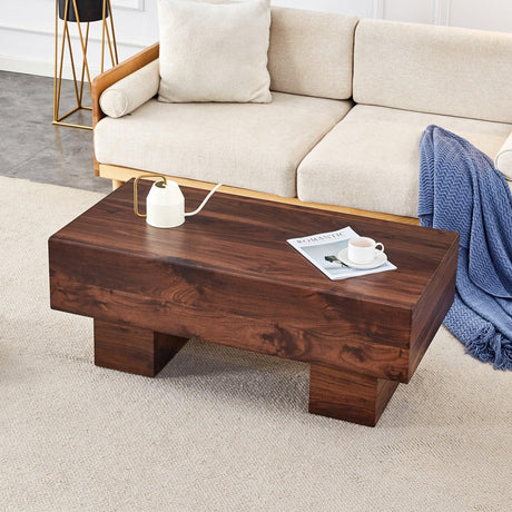 Coffee Table Solid Wood Long Rectangular Dark Walnut - Furniture Home Direct