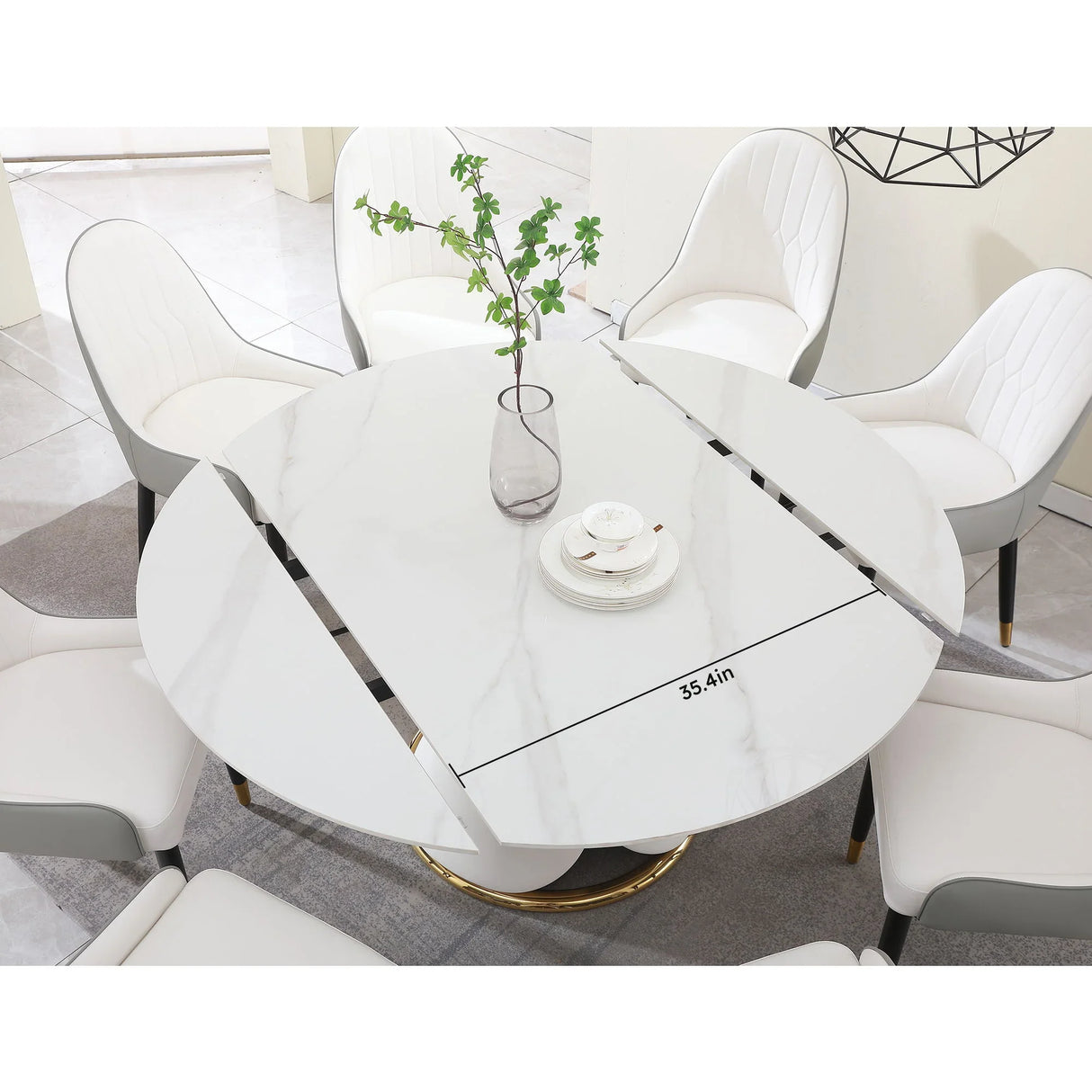 Fashion Modern Sintered Stone Dining Table With Multi Functional Retractable Design - White - Furniture Home Direct