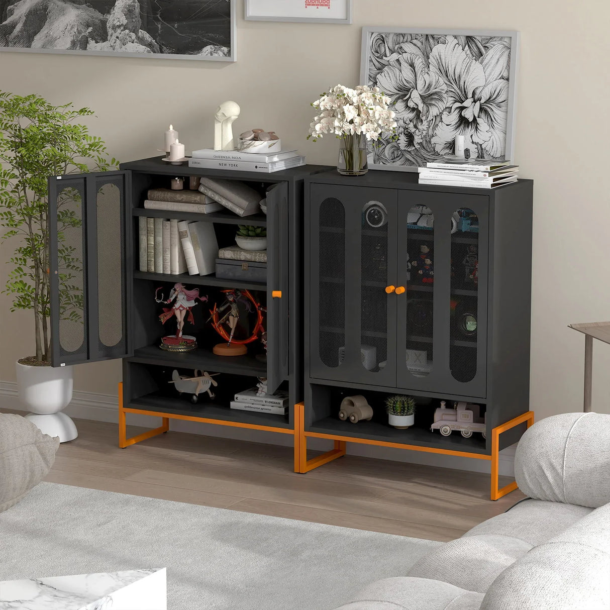 Modern Metal Shoe Cabinet With DoublebSided Mesh Doors And Adjustable Partitions - Furniture Home Direct