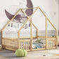Wood House-Shaped Floor Bed With Fence, Guardrails - Furniture Home Direct