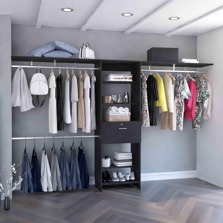 Closet System With Drawer And Hanging Rods Premium Black - Furniture Home Direct