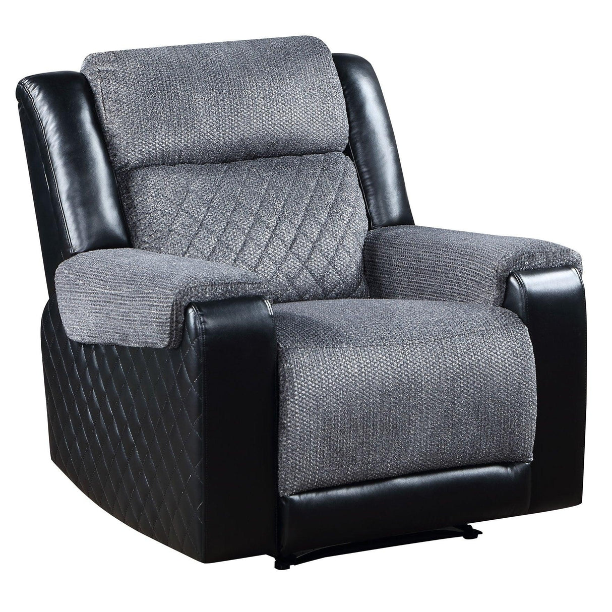 Reclining Living Room Set In Grey Fabric And Quilted Black - Furniture Home Direct