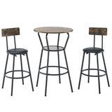 Rustic Brown Round Bar Table And Stool Set With Shelf, Upholstered Stool With Backrest - Antique Brown - Furniture Home Direct