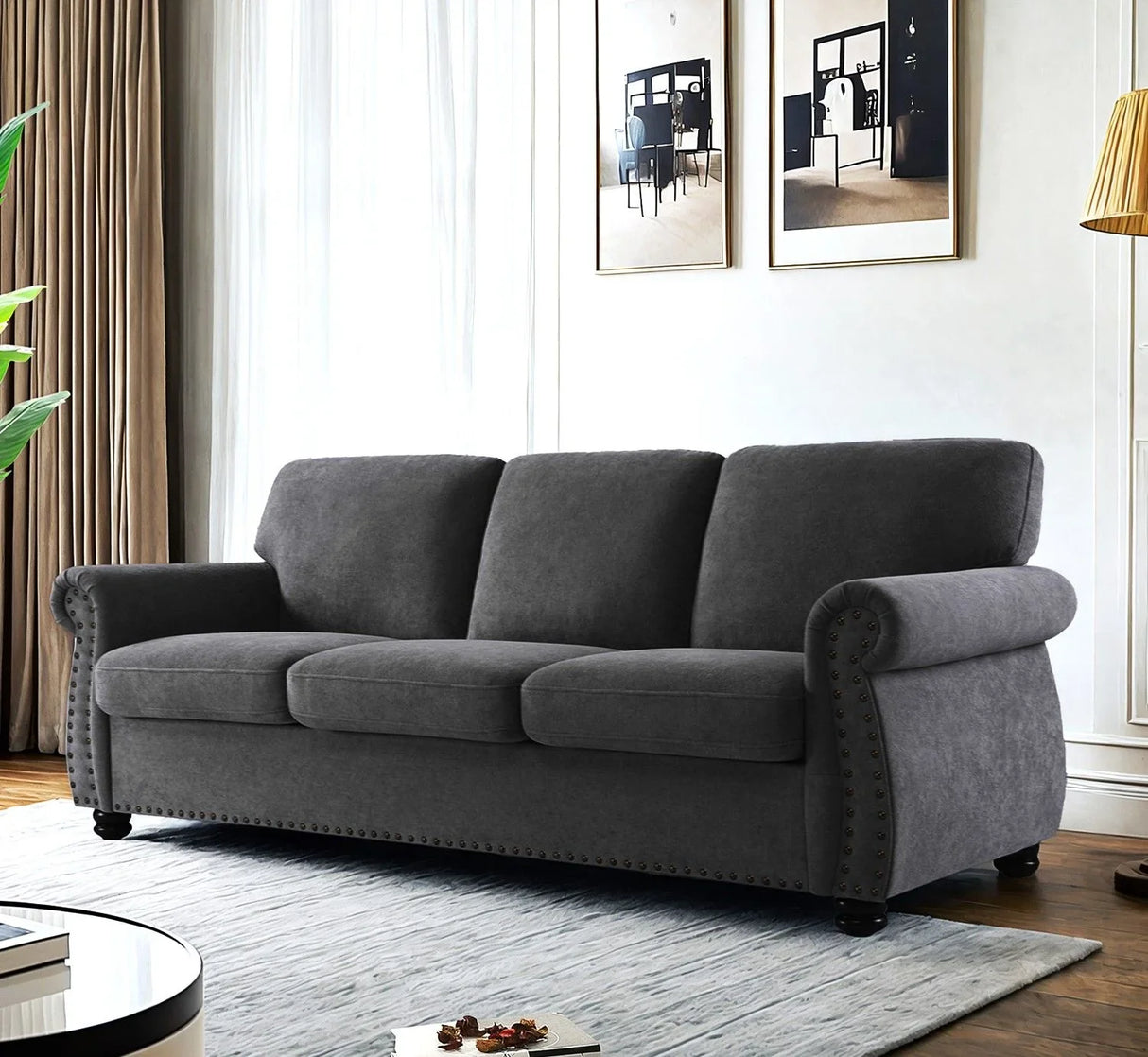 Soft Sofa, Upholstered 3 Seater Couch With High Density Foam, Loose Back Cushions And Turned Legs - Furniture Home Direct