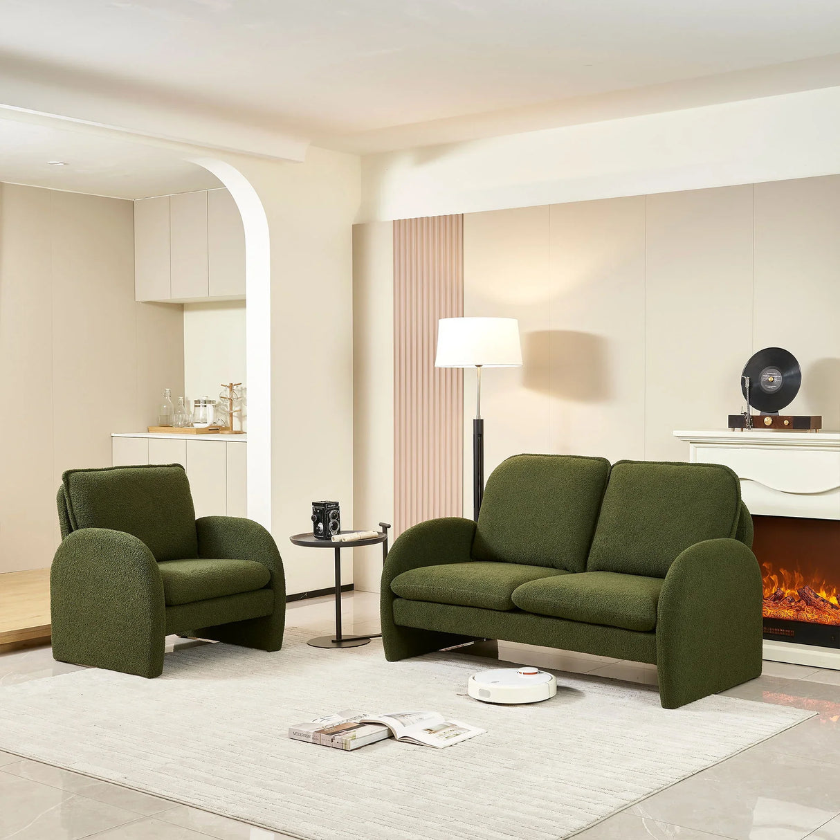 Loveseat Sofa Small Couch For Living Room, Sherpa Fabric Upholstered Loveseat Sofa Couch, Small Loveseat Sofa For Apartment, Bedroom - Furniture Home Direct