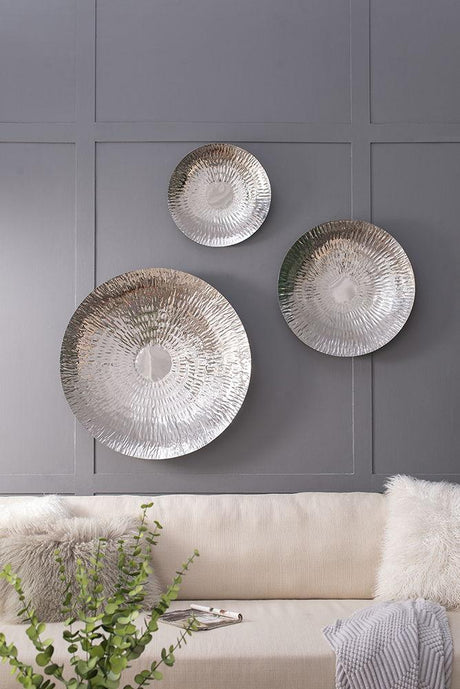 Textured Oversized Disc, Wall Decor For Living Room (Set of 3) - Silver - Furniture Home Direct