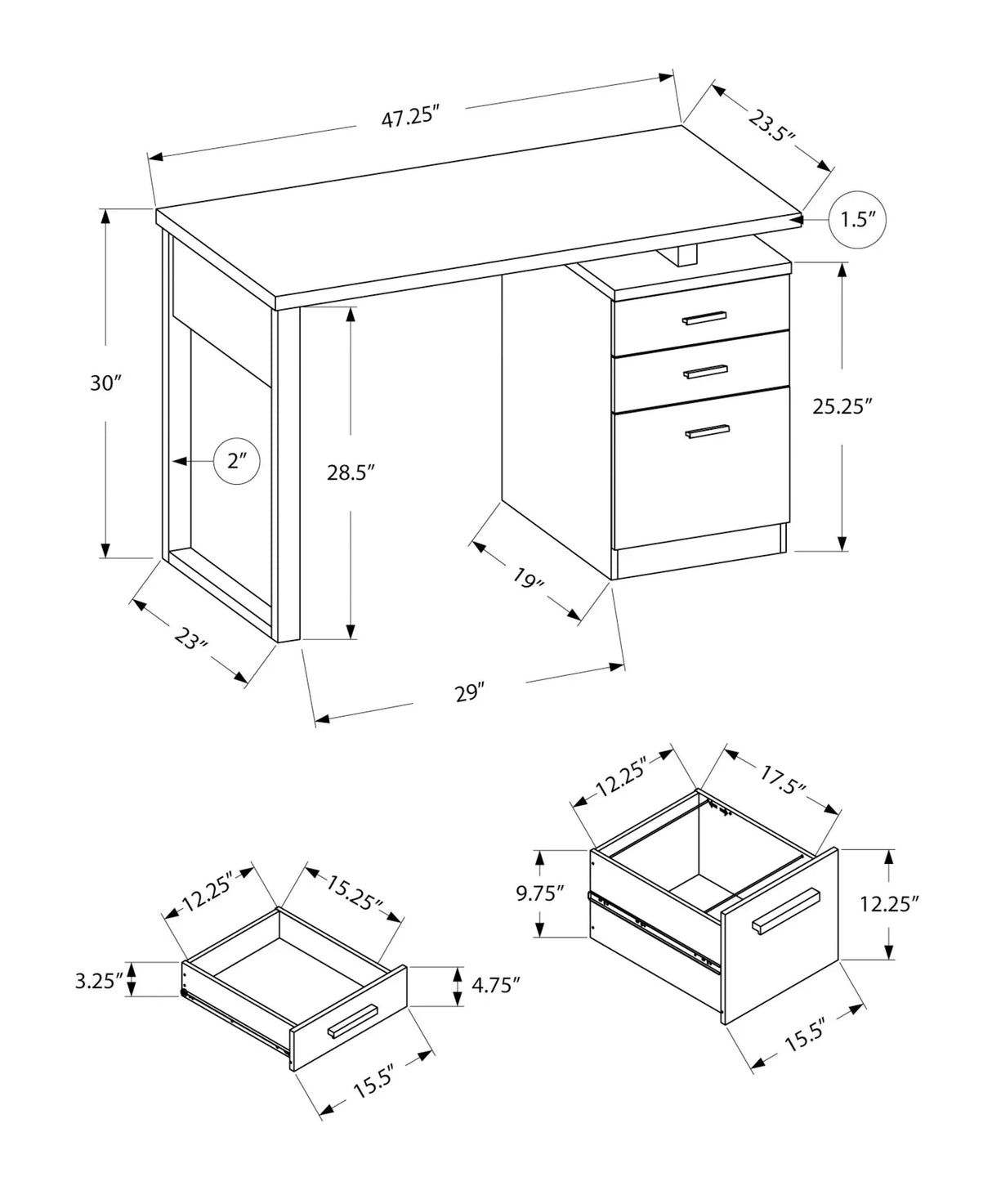 Computer Desk For Home Office Laptop, Left, Right Set - Up, Storage Drawers - Furniture Home Direct