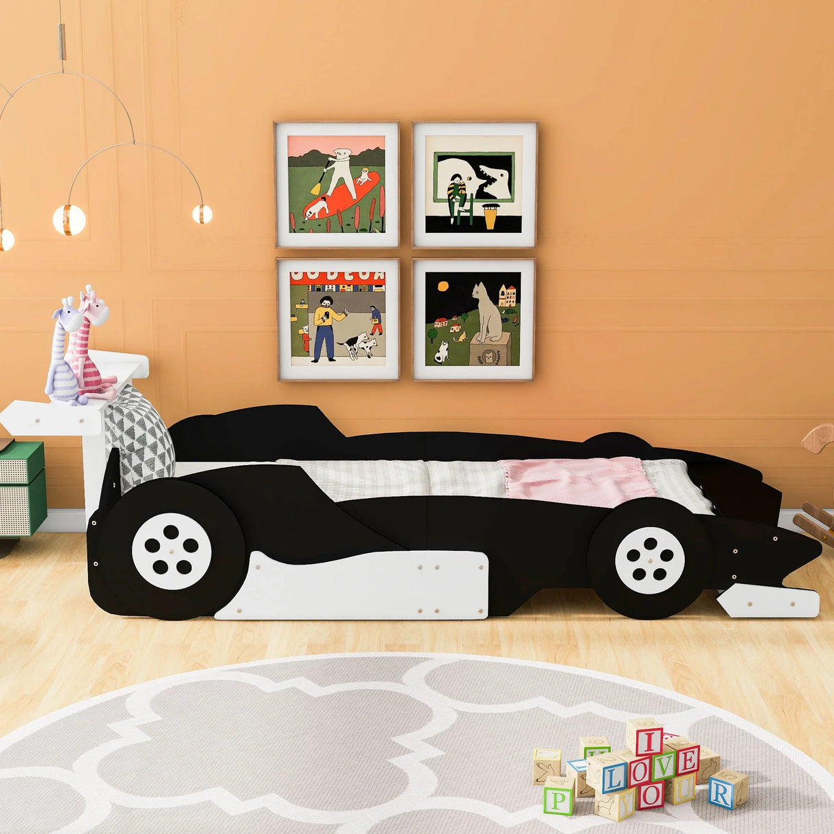 Race Car-Shaped Platform Bed With Wheels - Furniture Home Direct