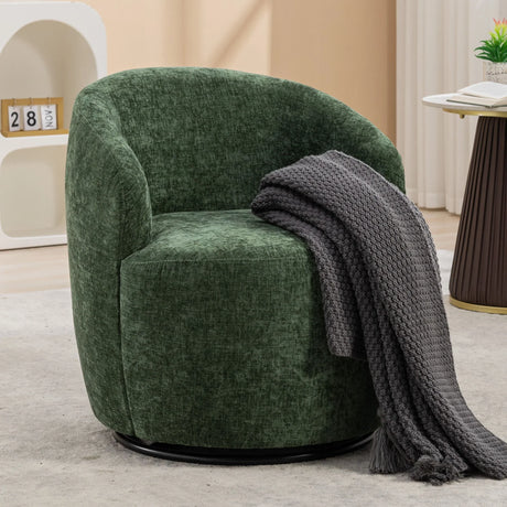 Chenille Fabric Swivel Accent Armchair Barrel Chair With Powder Coating Metal Ring - Furniture Home Direct
