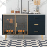 Modern Sideboard Buffet Cabinet Marble Sticker Tabletop And Amber-Yellow Tempered Glass Doors With Gold Metal Legs & Handles - Furniture Home Direct