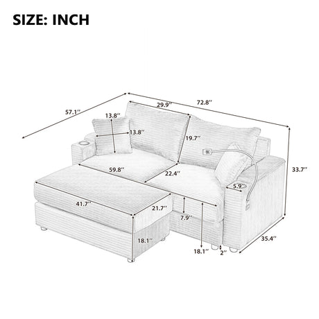 Sofa and Ottoman With Storage, Two USB Ports, Two Cup Holders and Phone Holder - Green - Furniture Home Direct