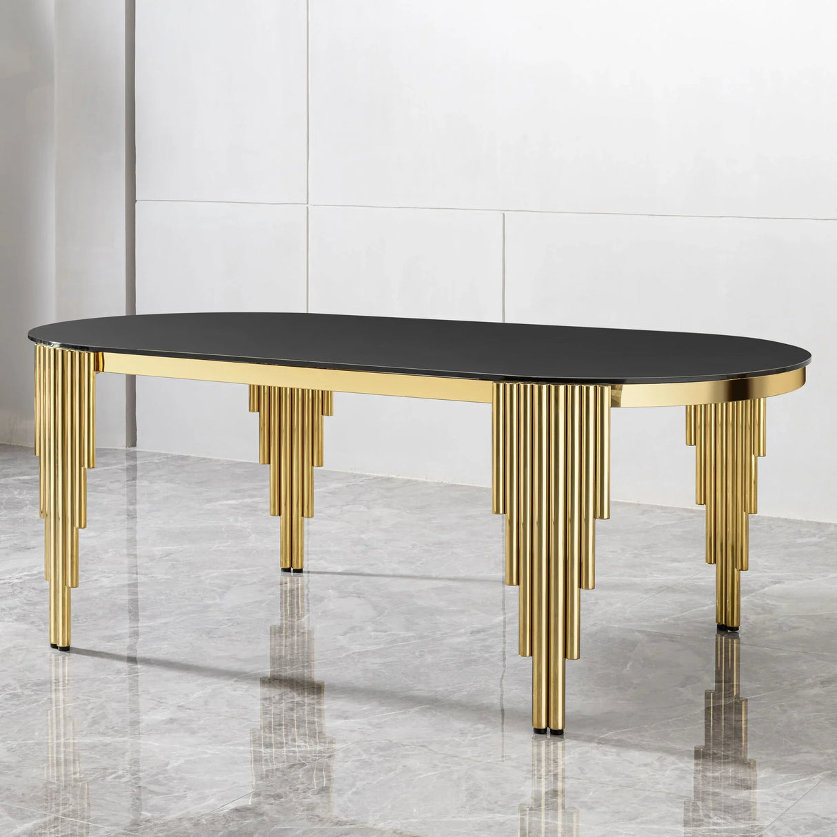 Oval Dining Table With Glass Top And Stainless Steel Base - Furniture Home Direct
