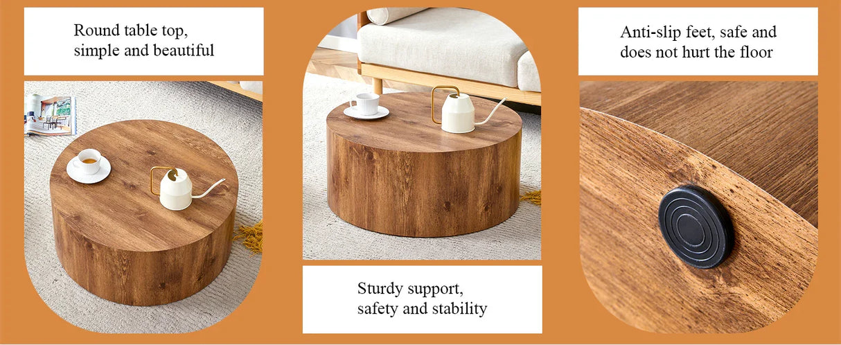 Coffee Table Cylindrical Wood Design Accent Warm Brown - Furniture Home Direct