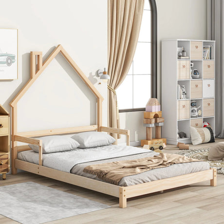 House-Shaped Headboard Bed With Handrails, Slats - Furniture Home Direct
