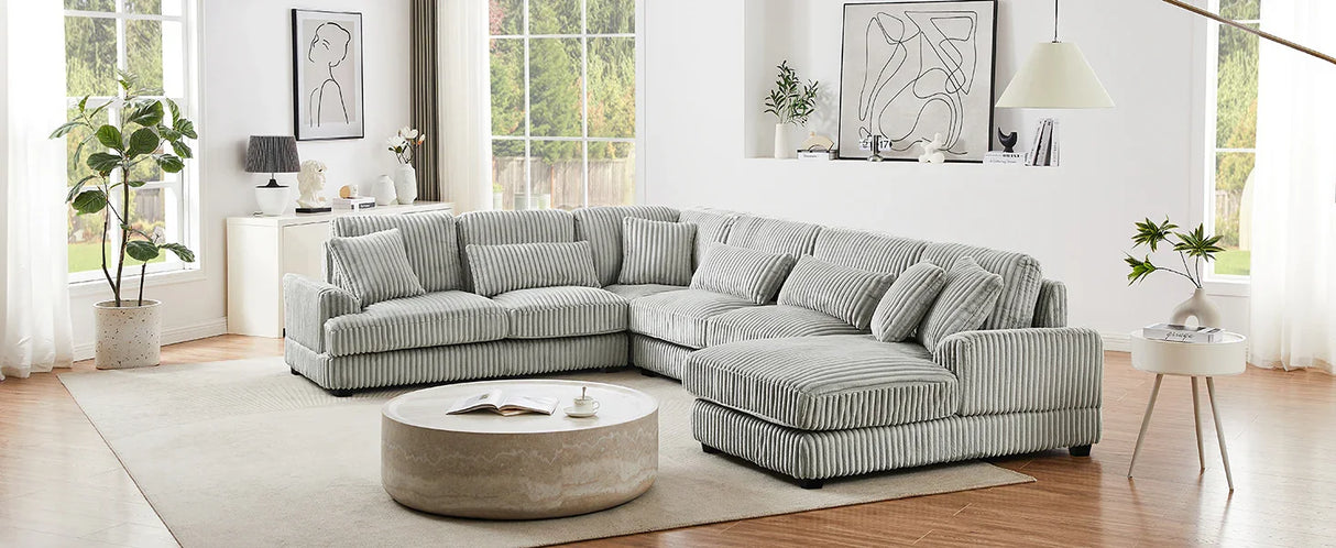 Sectional Sofa Oversized U Shaped Corduroy Fabric Gray - Furniture Home Direct