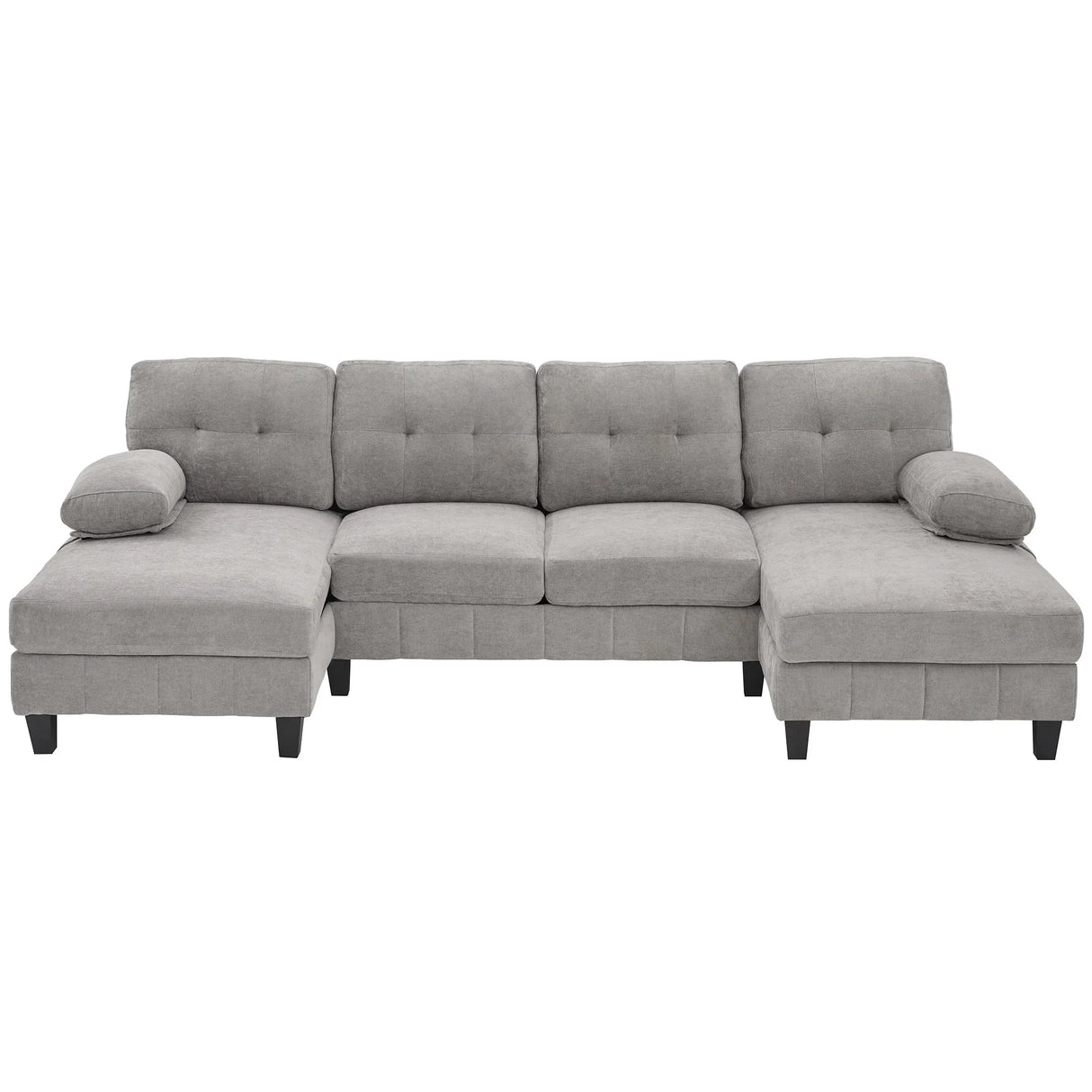 U-Shaped Sectional Sofa 103.5" Black Chenille Fabric Couch With Dual Chaise Lounges, Storage Pockets, Armrest Pillows - Furniture Home Direct