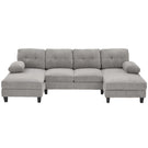 U-Shaped Sectional Sofa 103.5" Black Chenille Fabric Couch With Dual Chaise Lounges, Storage Pockets, Armrest Pillows - Furniture Home Direct