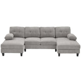 U-Shaped Sectional Sofa 103.5" Black Chenille Fabric Couch With Dual Chaise Lounges, Storage Pockets, Armrest Pillows - Furniture Home Direct