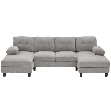 U-Shaped Sectional Sofa 103.5" Black Chenille Fabric Couch With Dual Chaise Lounges, Storage Pockets, Armrest Pillows - Furniture Home Direct