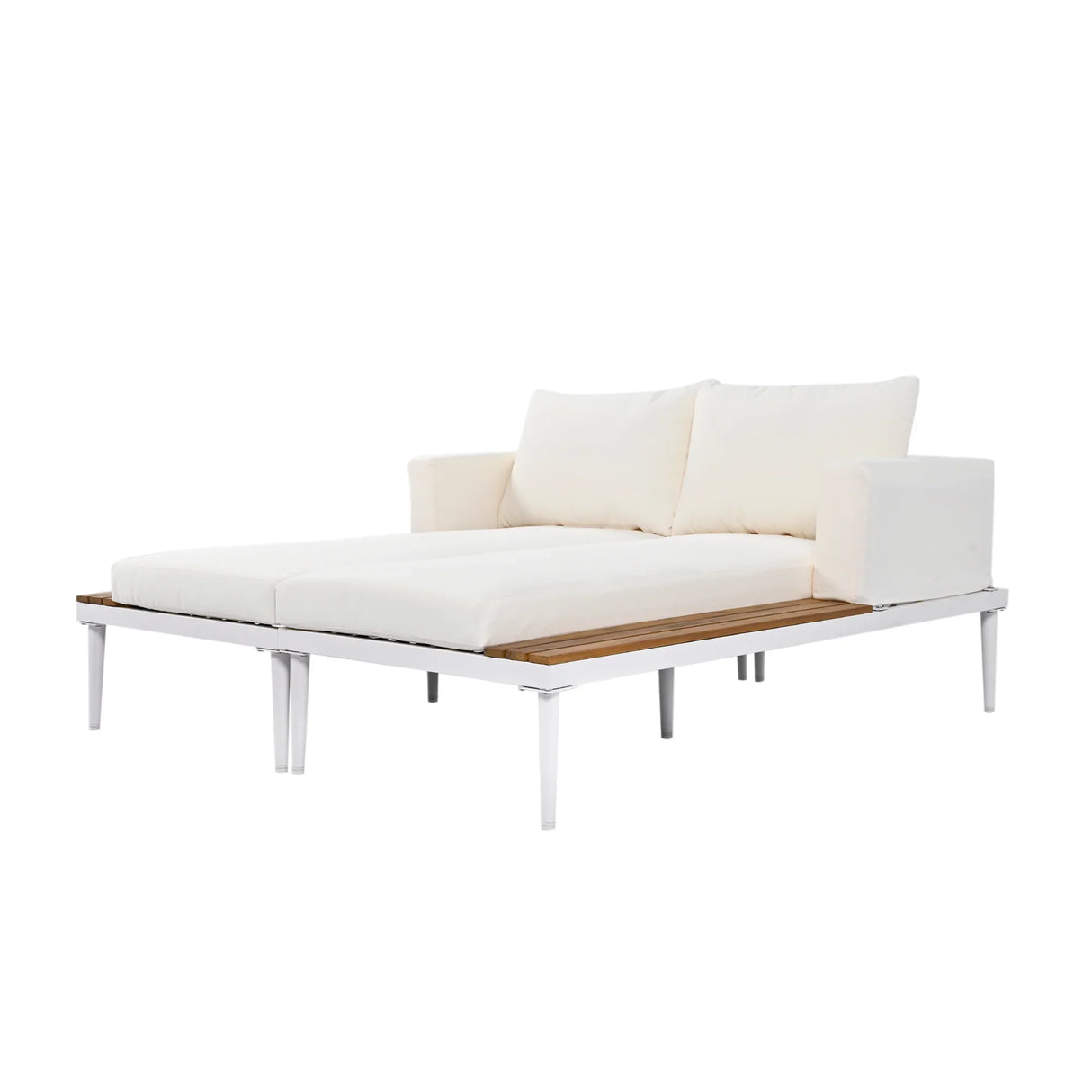 Outdoor Chaise Lounge Modern Cushions Wood Tray Beige - Furniture Home Direct