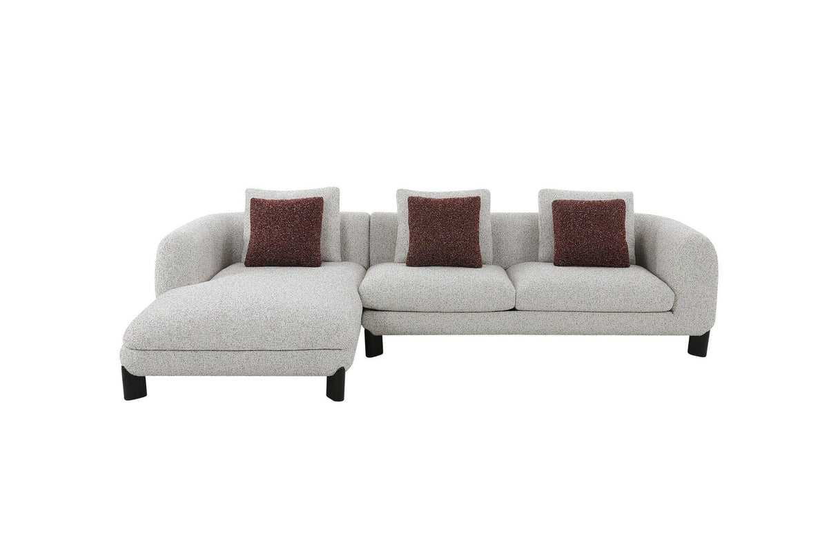 Mardi - Tweed Sectional Sofa With 3 Pillows - Maroon / Beige - Furniture Home Direct