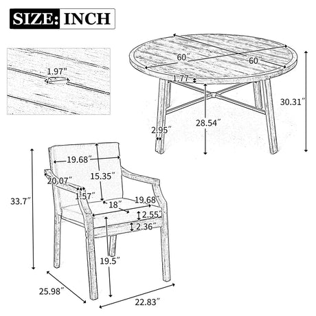 Outdoor Wooden Dinning Set With An Umbrella Hole And Removable Cushions For Patio - Furniture Home Direct