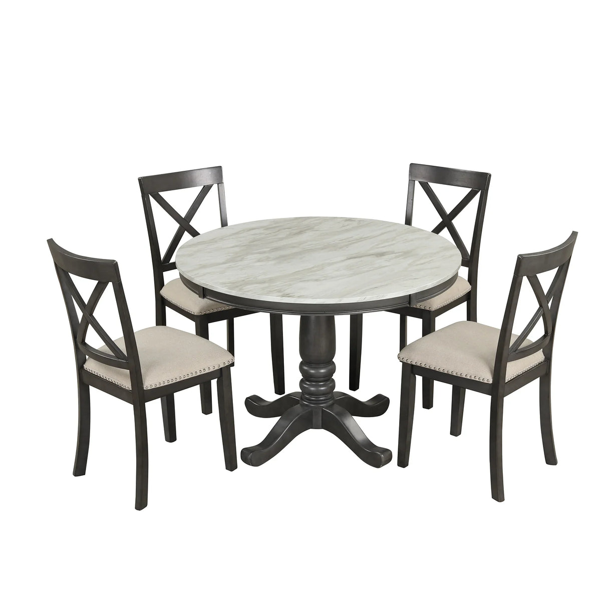 Dining Set Marble Table With Upholstered Chairs Gray - Furniture Home Direct