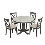 Dining Set Marble Table With Upholstered Chairs Gray - Furniture Home Direct