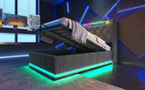 Twin Upholstered Bed 360 Surround LED Lighting USB C Gray - Furniture Home Direct