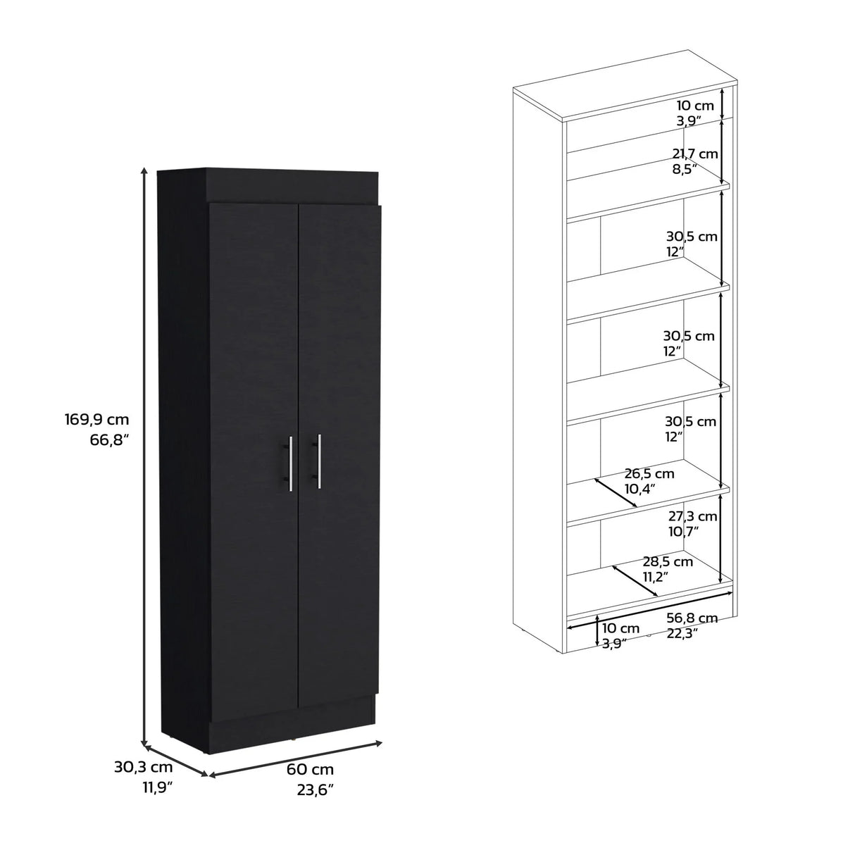 Clinton - Pantry Storage Kitchen Cabinet - Black - Furniture Home Direct