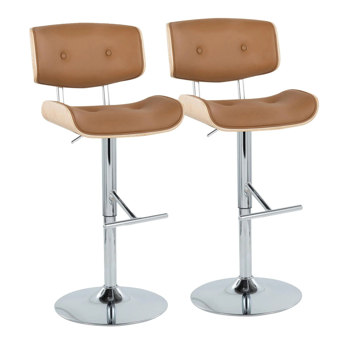 Lombardi - Contemporary Adjustable Barstool With Swivel With Straight T Footrest (Set of 2) - Furniture Home Direct
