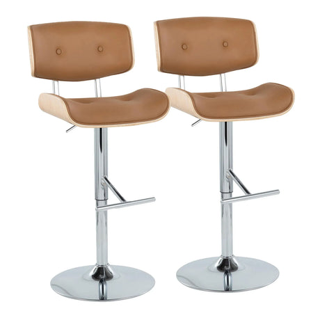 Lombardi - Contemporary Adjustable Barstool With Swivel With Straight T Footrest (Set of 2) - Furniture Home Direct