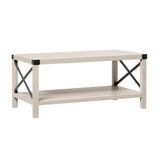 Farmhouse Metal X Table With Lower Shelf - Furniture Home Direct
