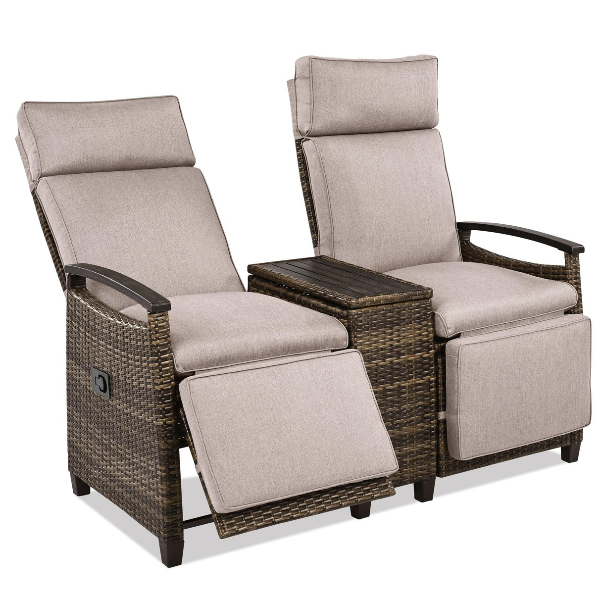 Outdoor Reclining Chaises With Built-in Storage Table - Furniture Home Direct