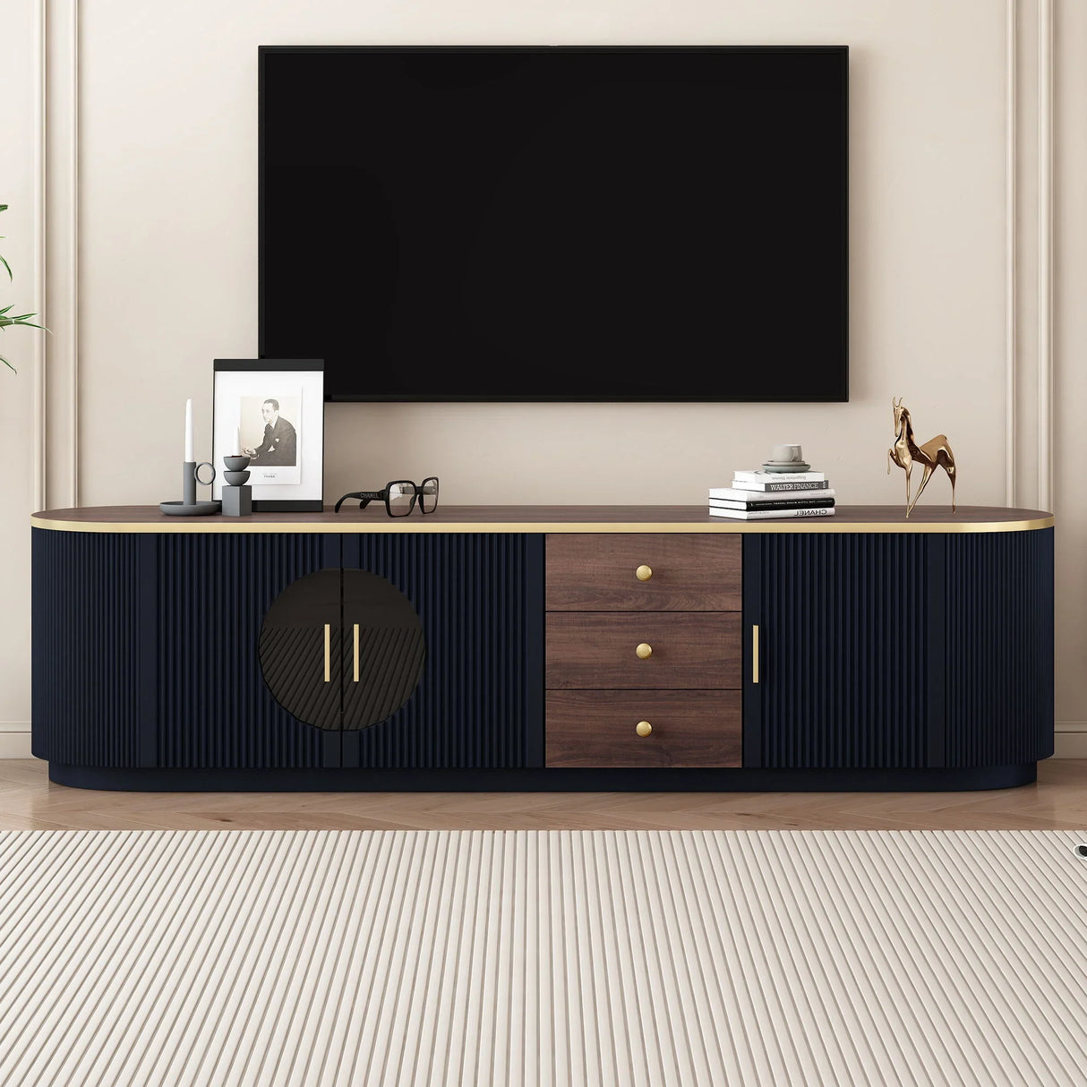 Modern Minimalist TV Stand For TVs Up To 80" With 3 Drawers And 1 Shelf - Furniture Home Direct